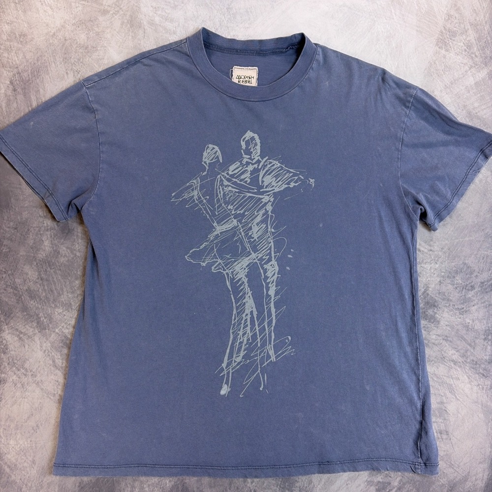 Modish Rebel Mens Graphic T-Shirt Blue Cotton Sketch Dancing Couple Art Size M